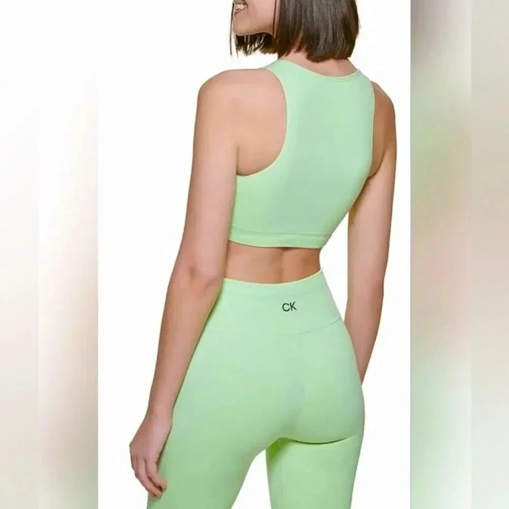 Calvin Klein Performance Women's High-Rise Ribbed Bike Short Key Lime Size:S M